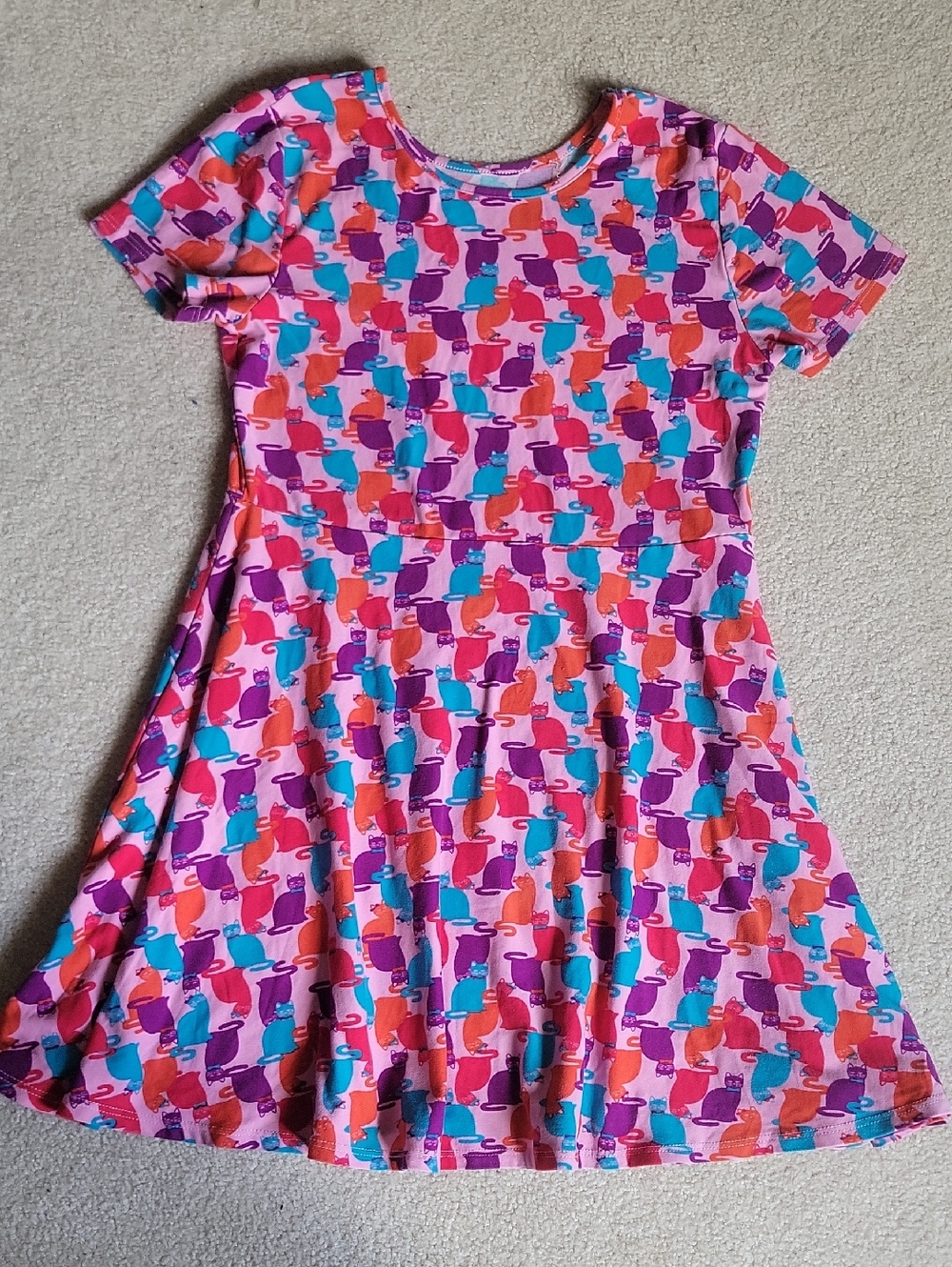 Falls Creek Pink Short Sleeve Cat-Print Twirl Dress